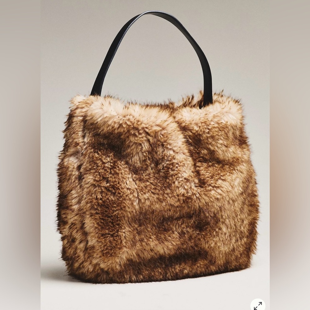 Anthropologie Faux Fur slouchy Bucket Bag NWT